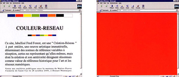 40. Couleur-rseau(Cor na rede), 28 de outubro de 2000, Drouot Montaigne, sob o martelo de Mestre Pierre Cornette de Saint Cyr, venda nos leiles de uma srie de cores digitais em srie sobre um site na Internet.